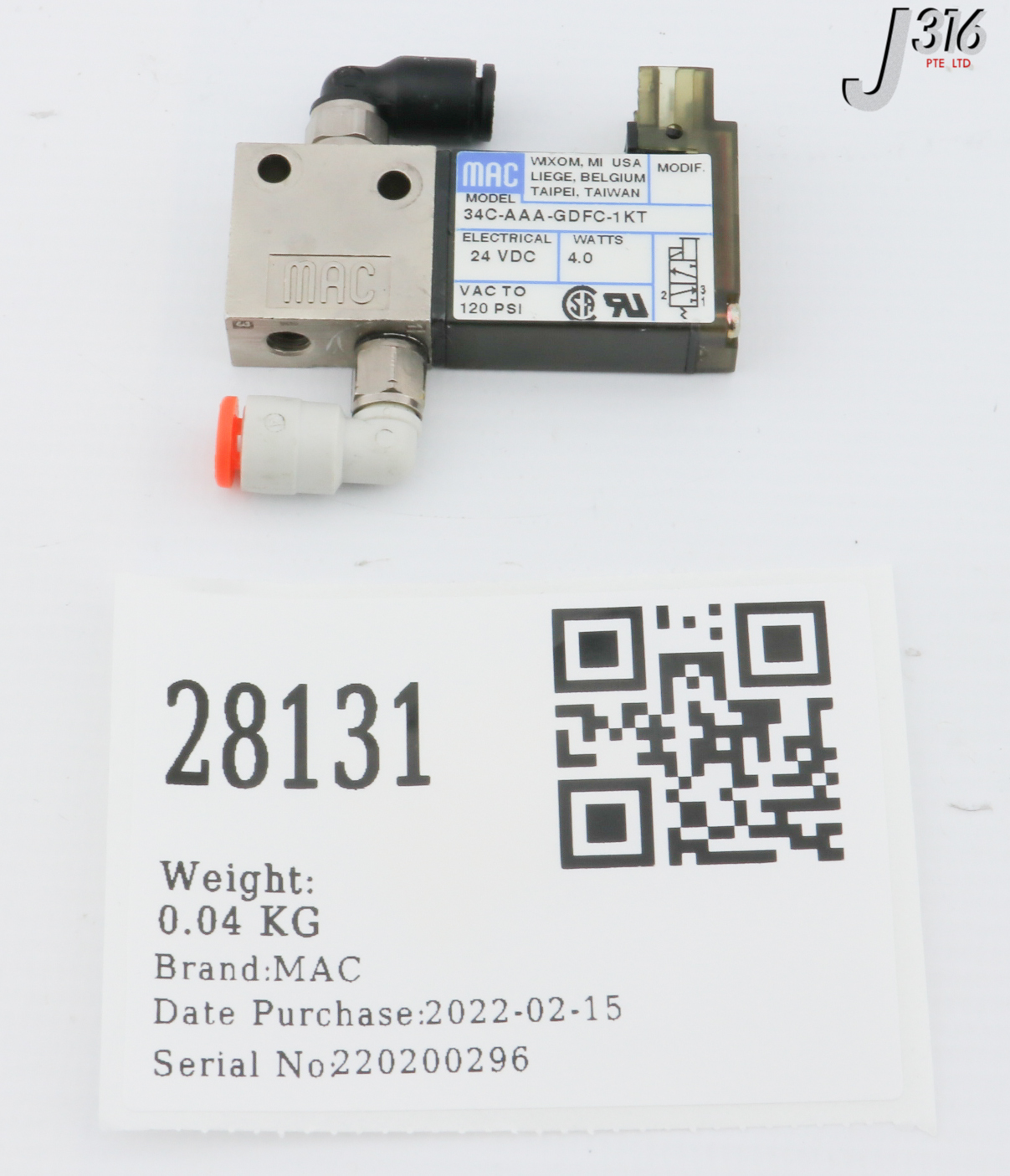 28131 MAC PNEUMATIC SOLENOID VALVE, 24VDC, 120PSI 34C-AAA-GDFC-1KT ...